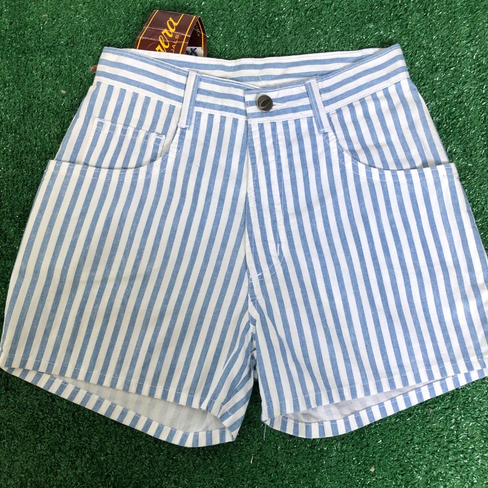 New Blue and White Striped Vintage High Waisted Shorts